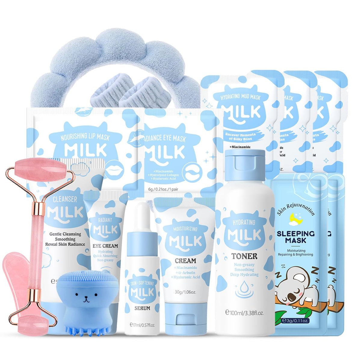 EONFAVE milk skin care set packaging front for teens, gift-ready