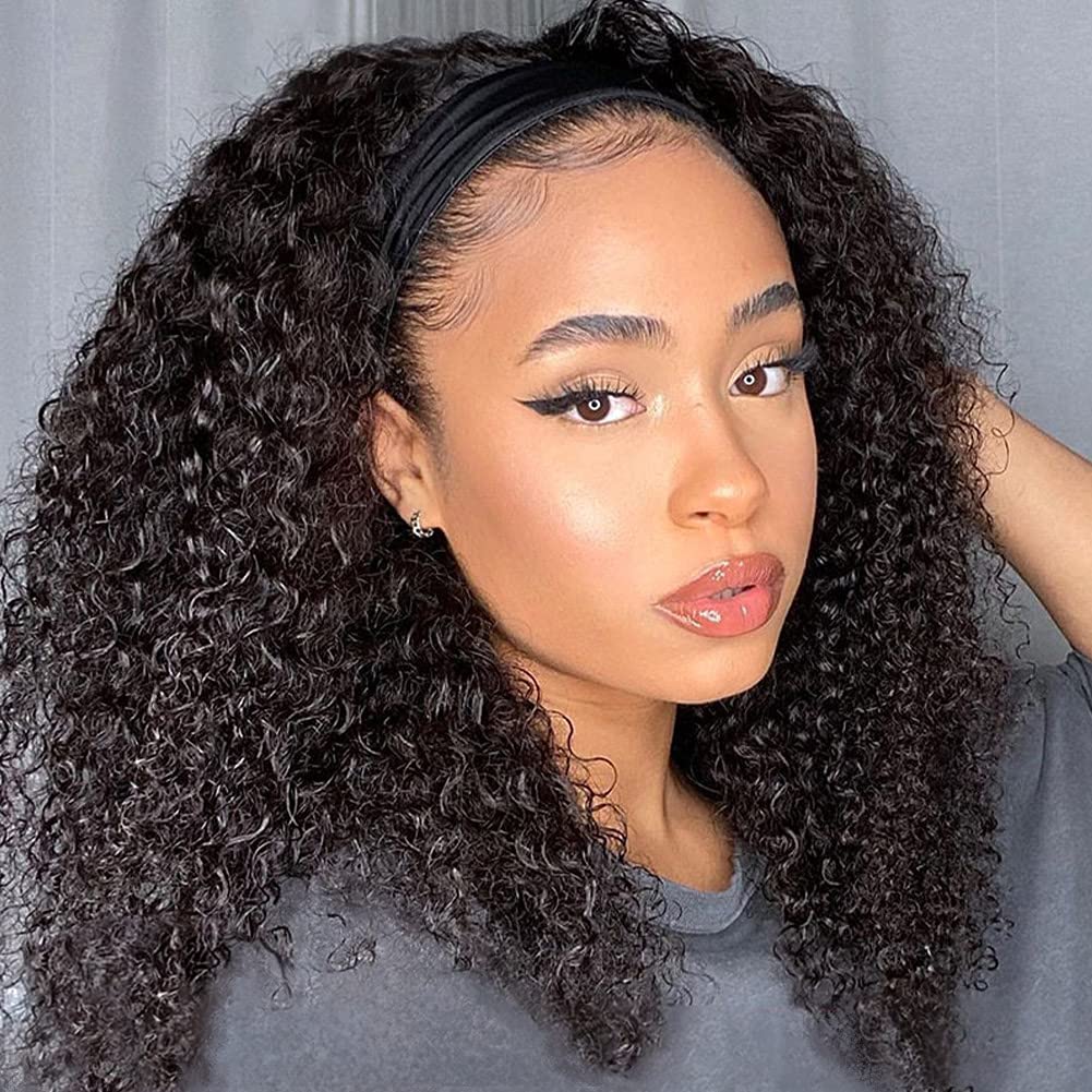 Eooma Curly Headband Wig 16 inch close-up shows natural hairline for seamless daily styling.