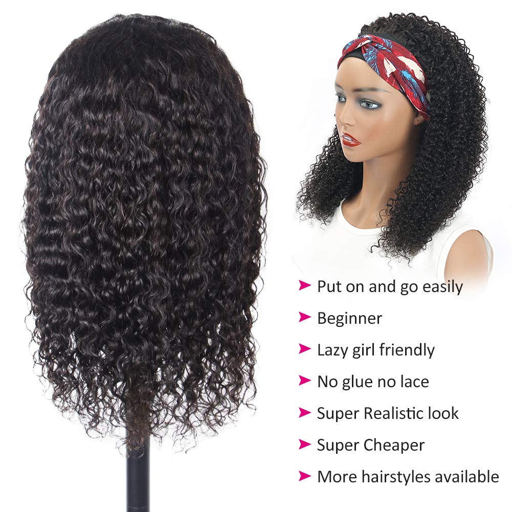 Eooma Curly Headband Wig 16 inch features velcro back for easy adjustment.
