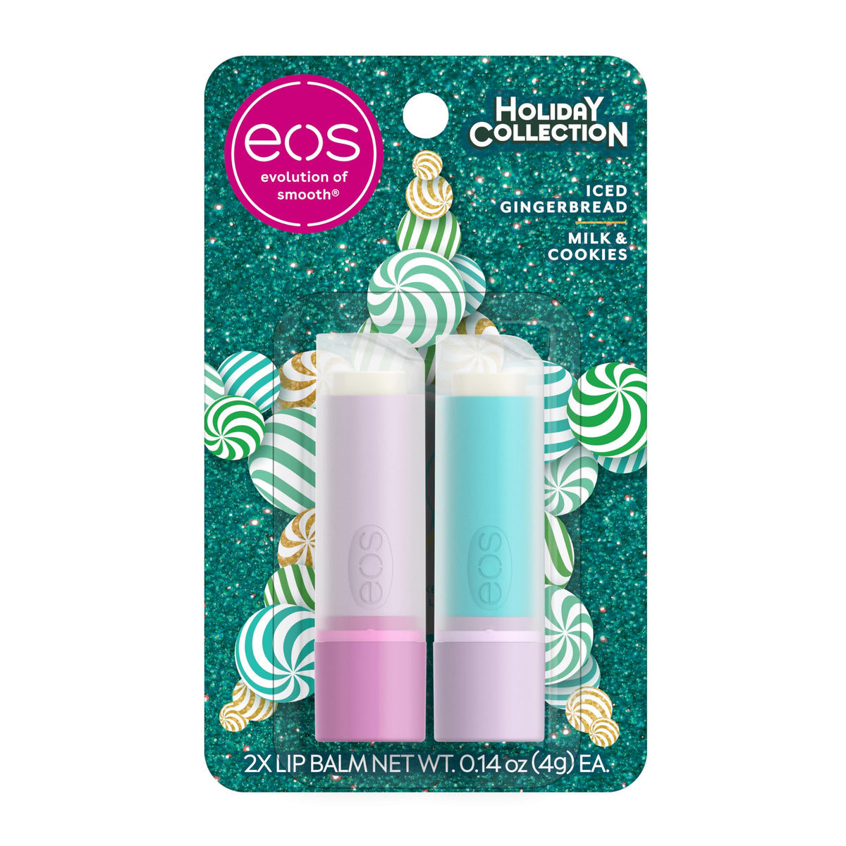 eos Iced Gingerbread lip balm close-up delivering festive scent and moisture
