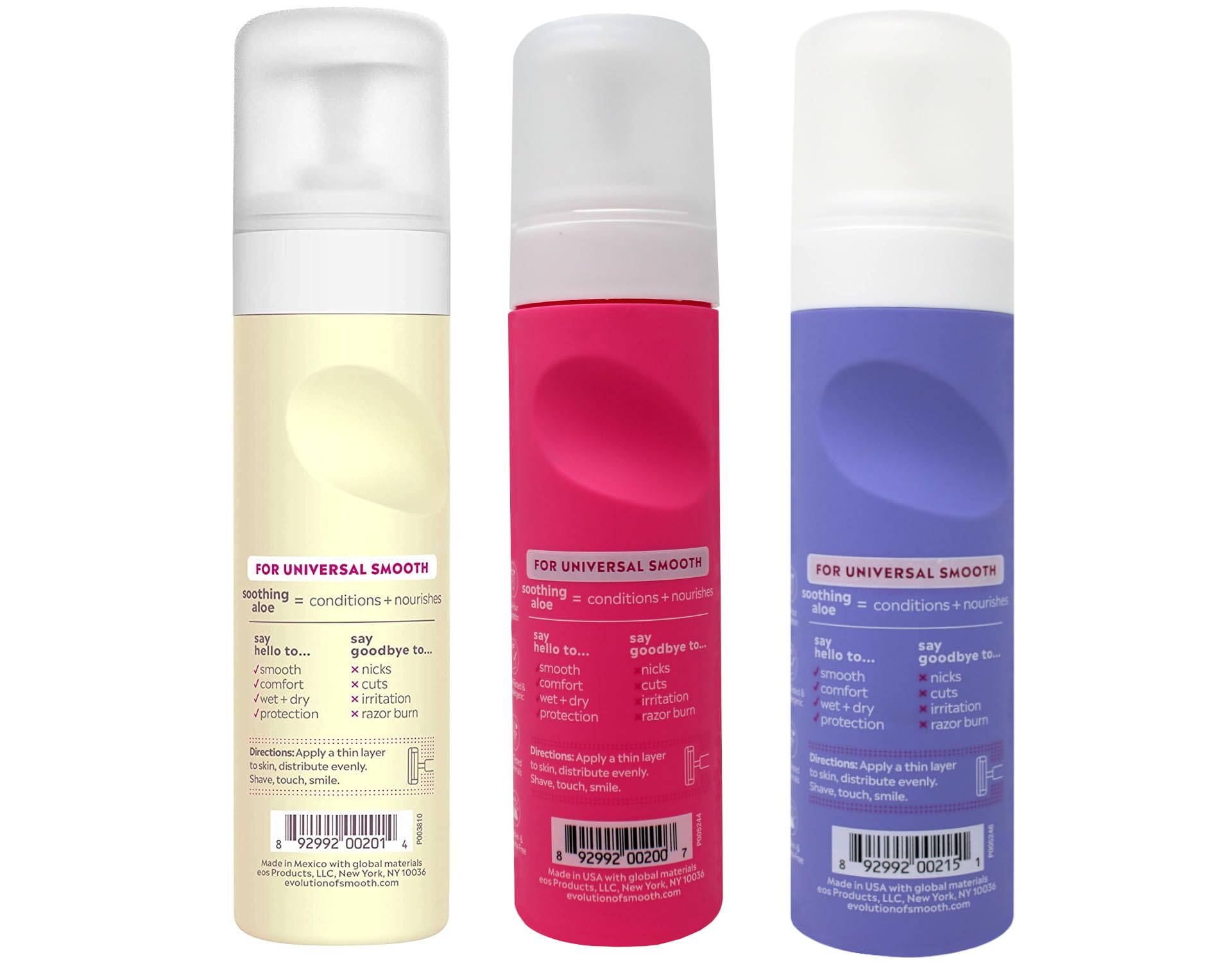 Closeup of the tubes shows creamy formula and 7 oz bottles for wet or dry shaving.