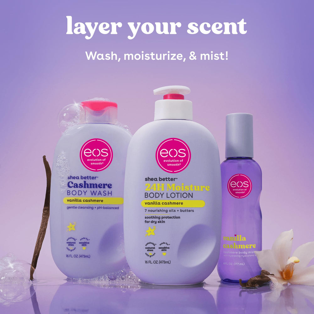 EOS Vanilla Cashmere in a bathroom scene suggesting everyday self-care ritual
