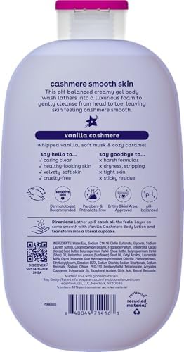 Packaging of EOS Vanilla Cashmere Body Wash on shelf view