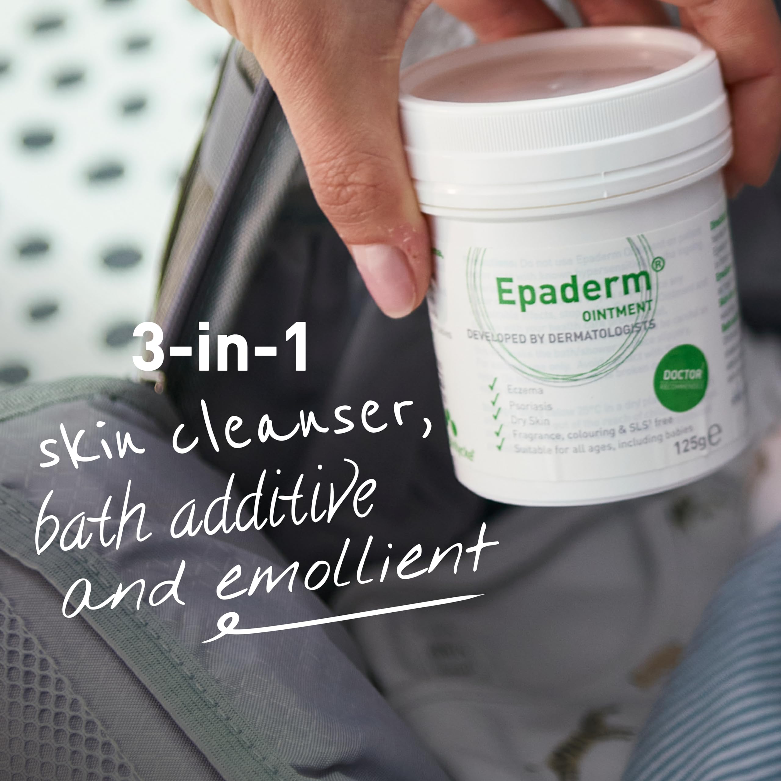 Epaderm packaging on shelf communicates trusted, non-medicinal moisturising solution.