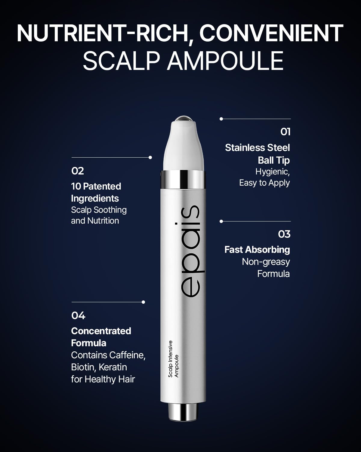 EPAIS Label highlights biotin and keratin for scalp nourishment.