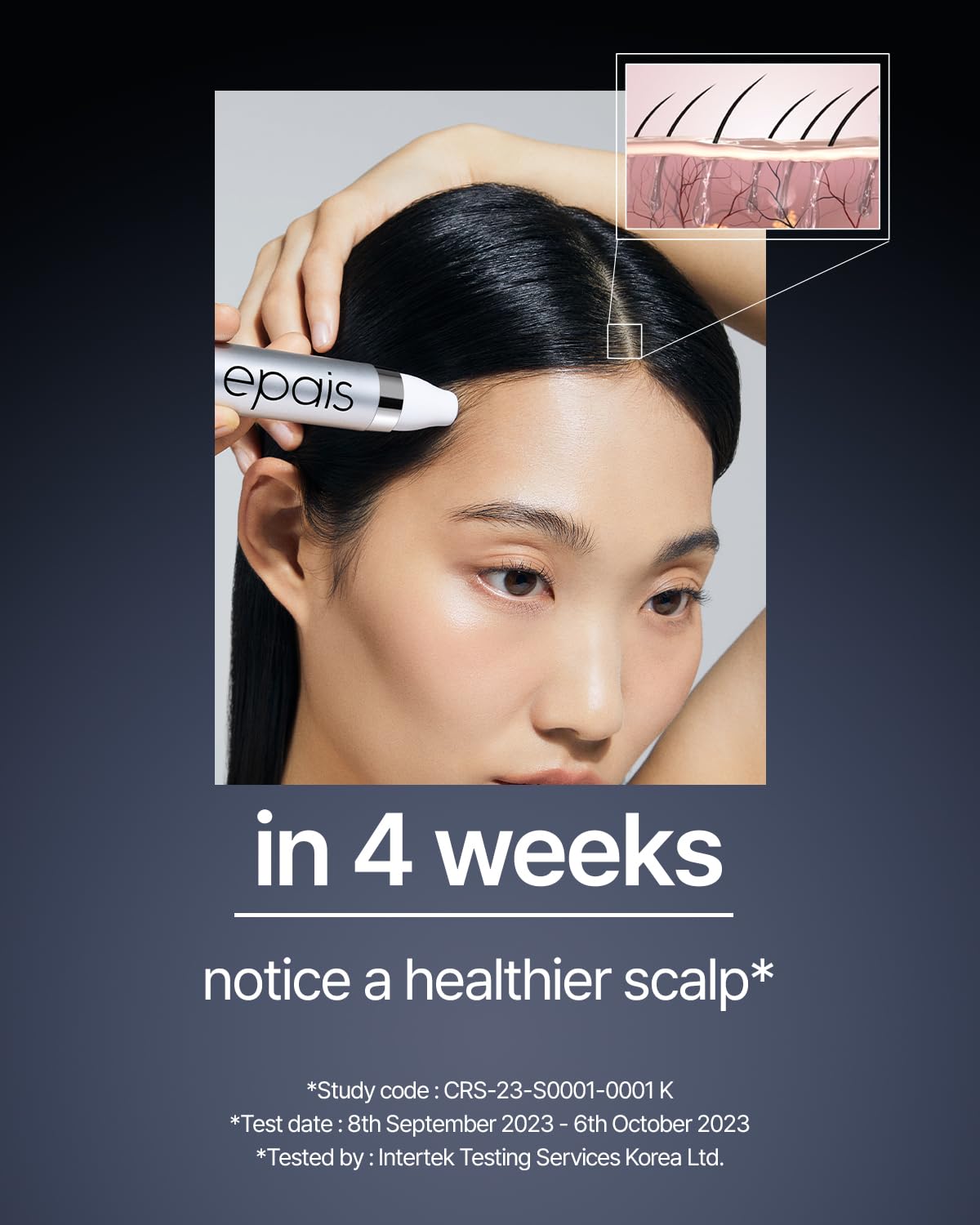 EPAIS Roll-on application showing convenient, targeted scalp massage.