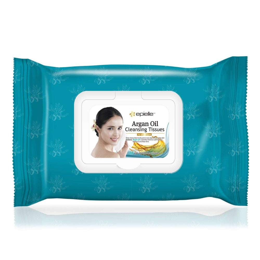 Epielle Argan Oil Makeup Remover Wipes close-up of soft cloth for gentle cleansing.