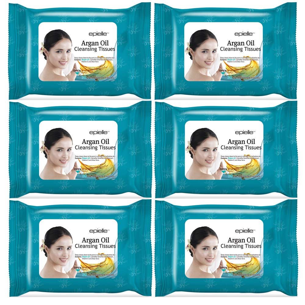 Epielle Argan Oil makeup remover wipes in an open pack for on-the-go cleansing.