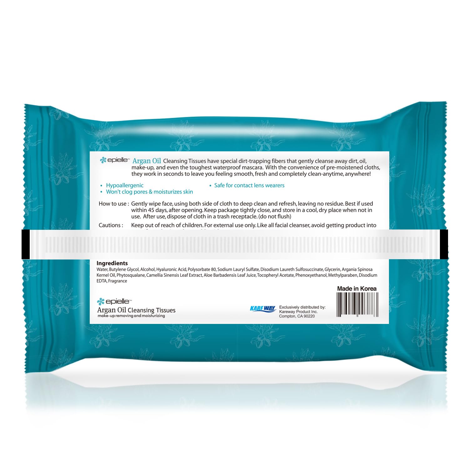 Epielle Argan Oil Makeup Remover Wipes mascara removal on lashes for quick cleanup.