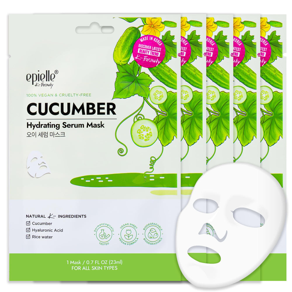 Epielle cucumber hydrating serum sheet mask 5pk - refreshing hydration for sensitive skin.
