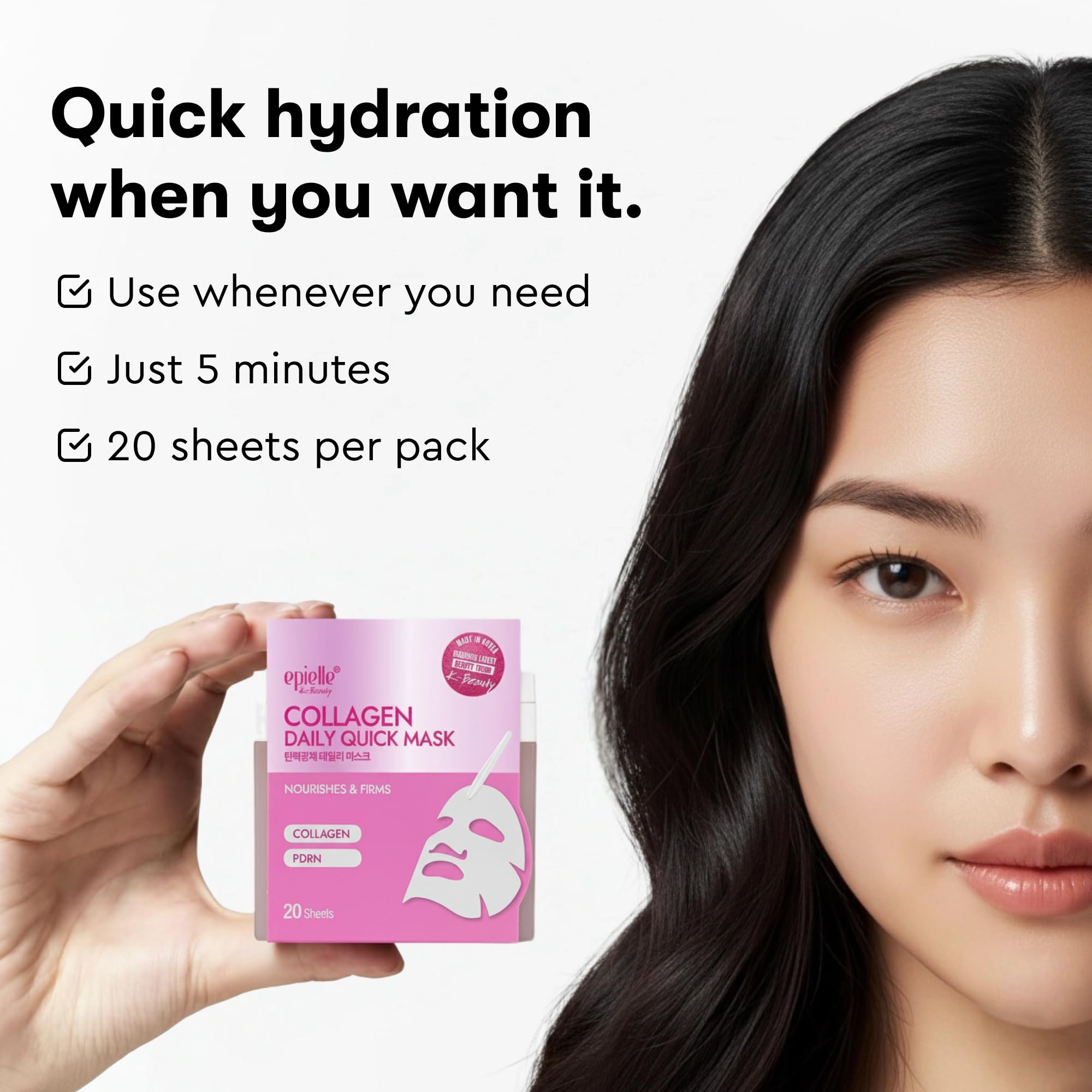 Epielle Niacinamide face-mask application demonstrating quick care for stressed skin.
