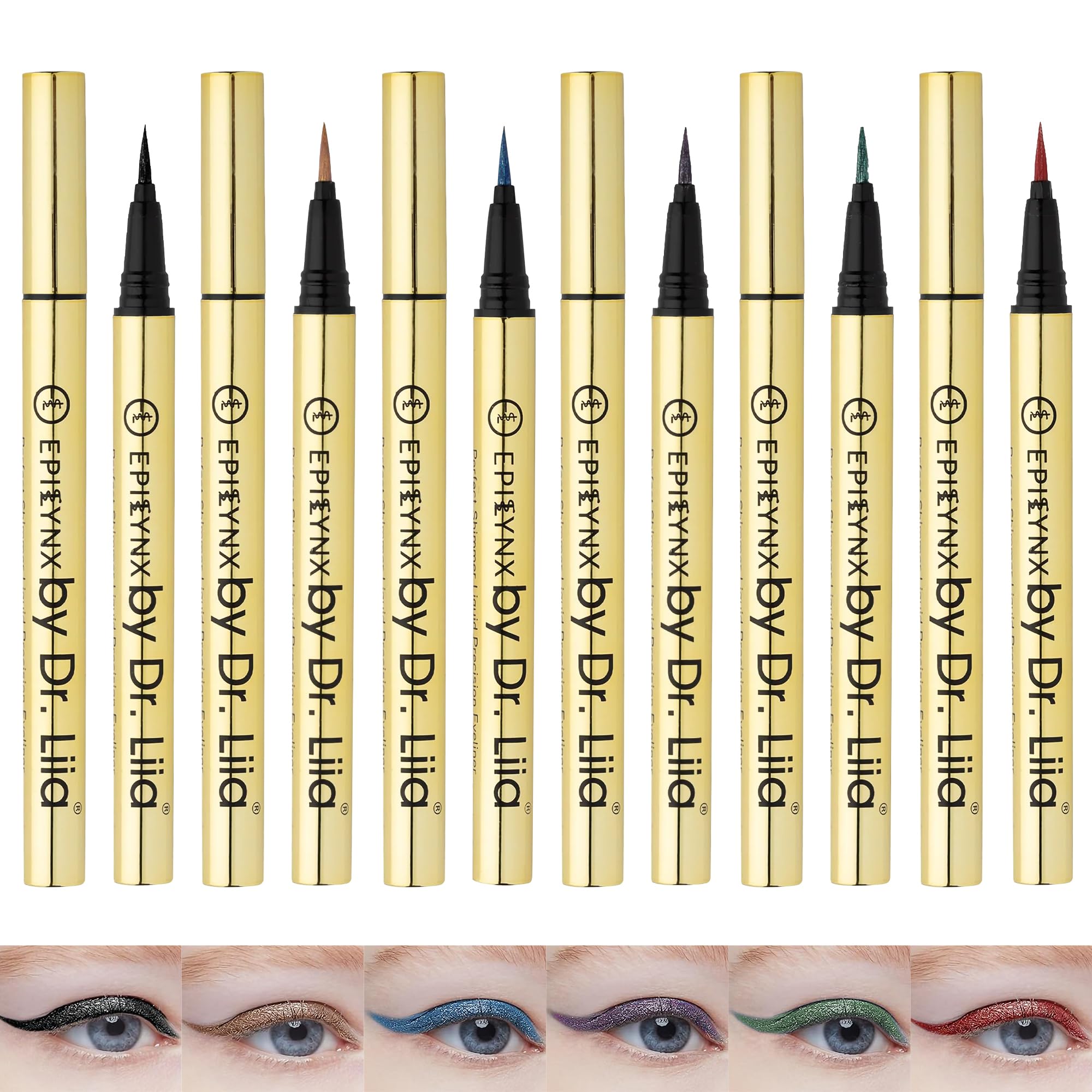 EPILYNX liquid eyeliner gift set close-up with six versatile shades.