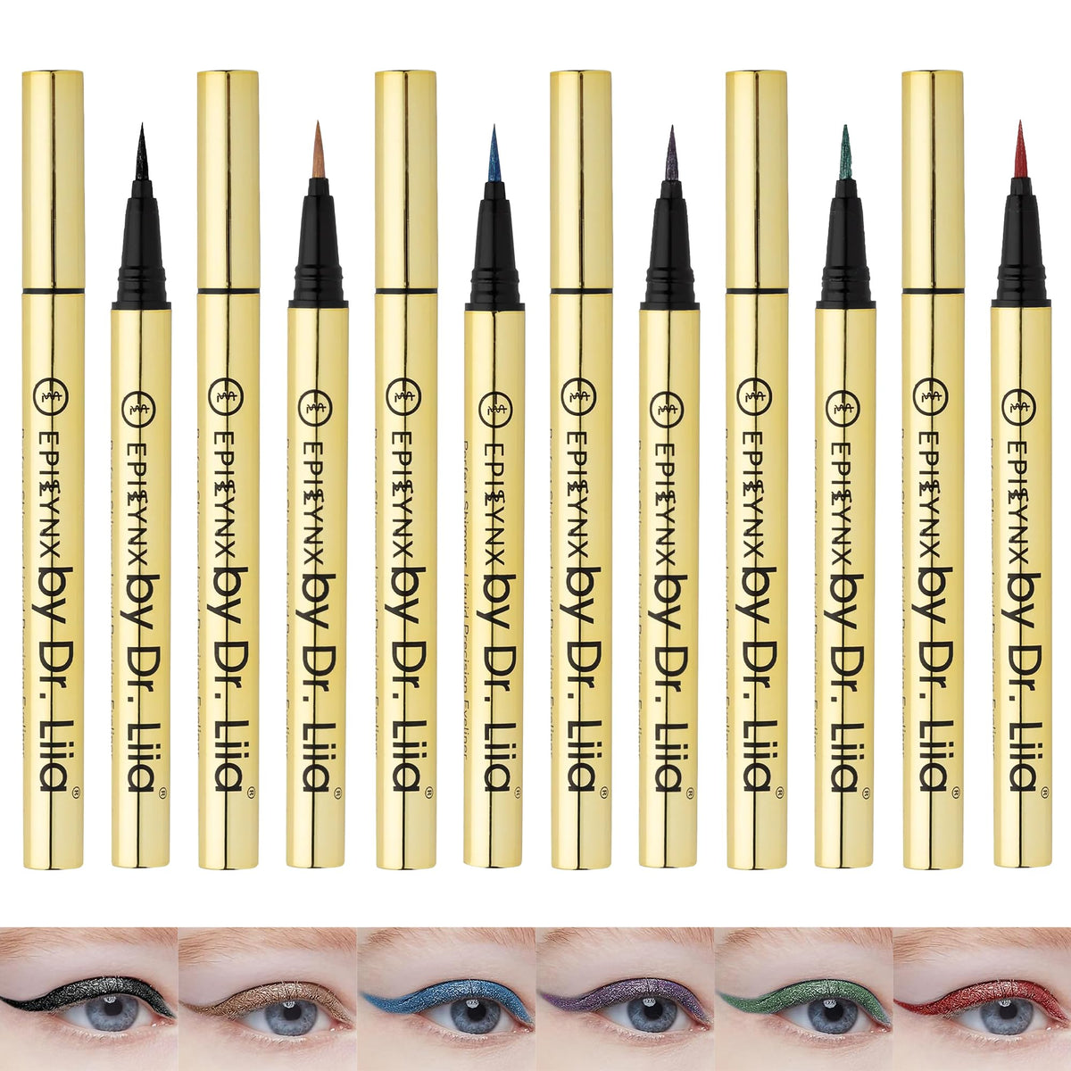 EPILYNX liquid eyeliner gift set close-up with six versatile shades.