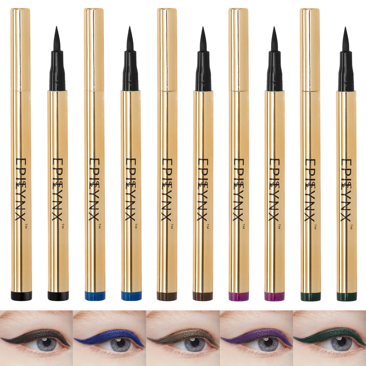 EPILYNX liquid eyeliner packaging shows a sleek 5-shade gift set for gifting