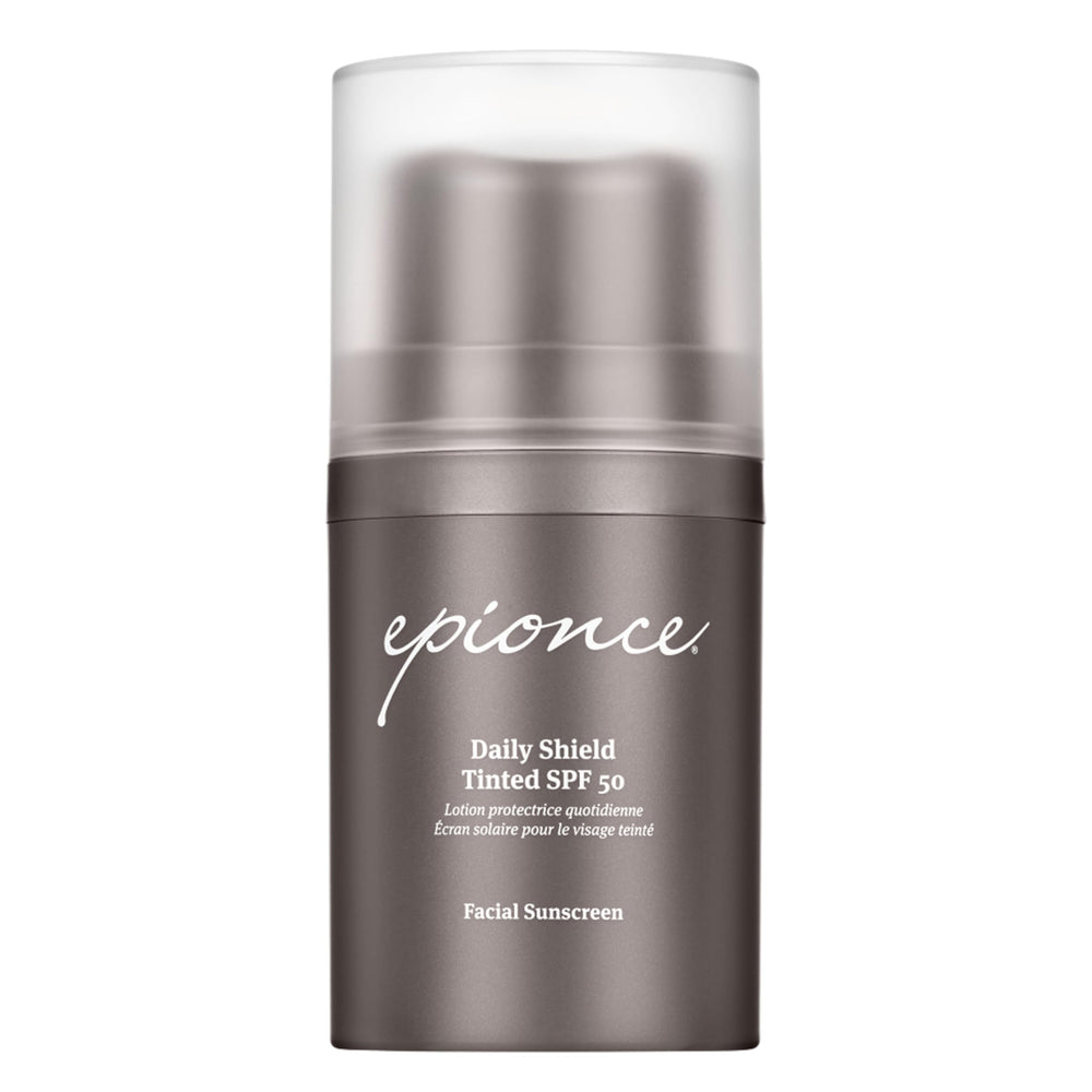 Epionce Daily Shield tinted SPF 50 bottle showing lightweight daily protection