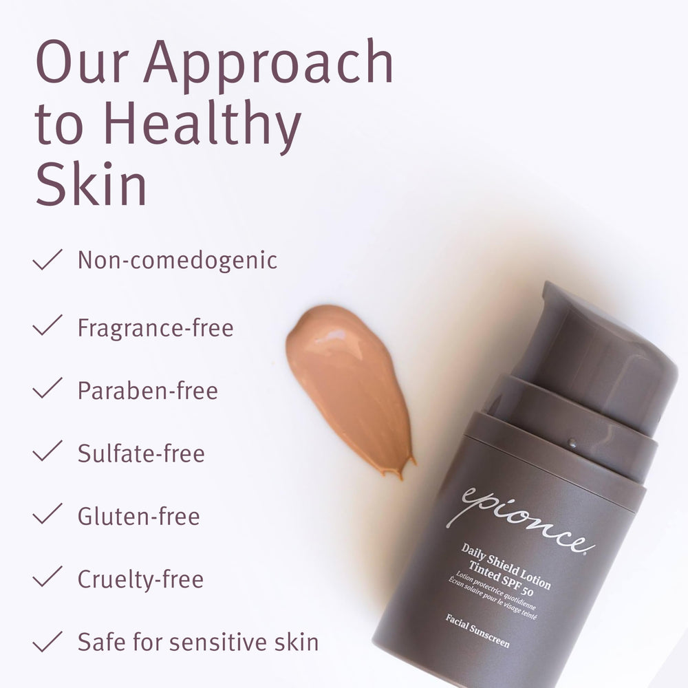 Epionce Daily Shield tinted SPF 50 texture close-up reveals creamy, non-greasy feel