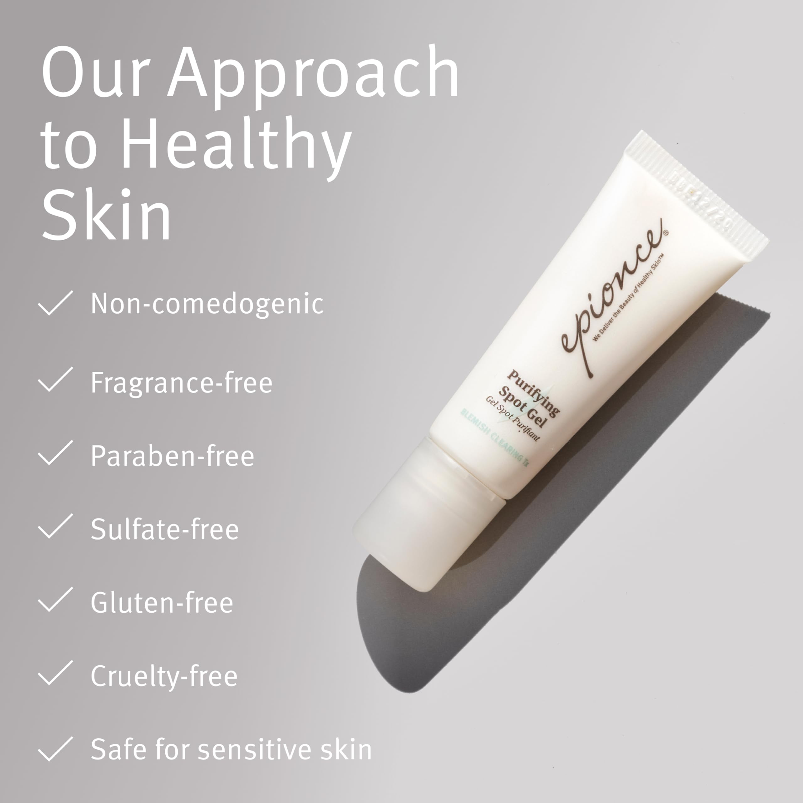 Epionce texture-boost note indicates smoother skin after targeted spot treatment.