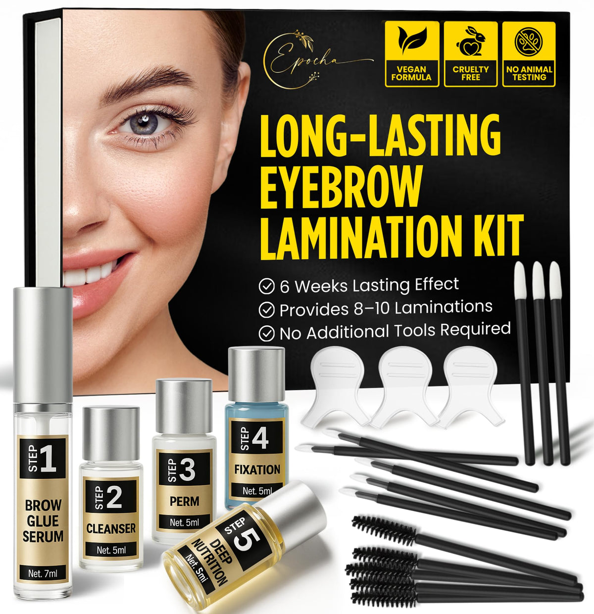 epocha brow lamination kit steps guide enables a polished at-home routine.