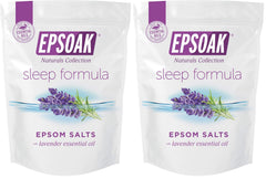 Epsoak Lavender Sleep Formula bath salt bag with resealable lid for easy storage