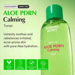 EQQUALBERRY Aloe PDRN Toner dispense close-up highlighting quick calming application