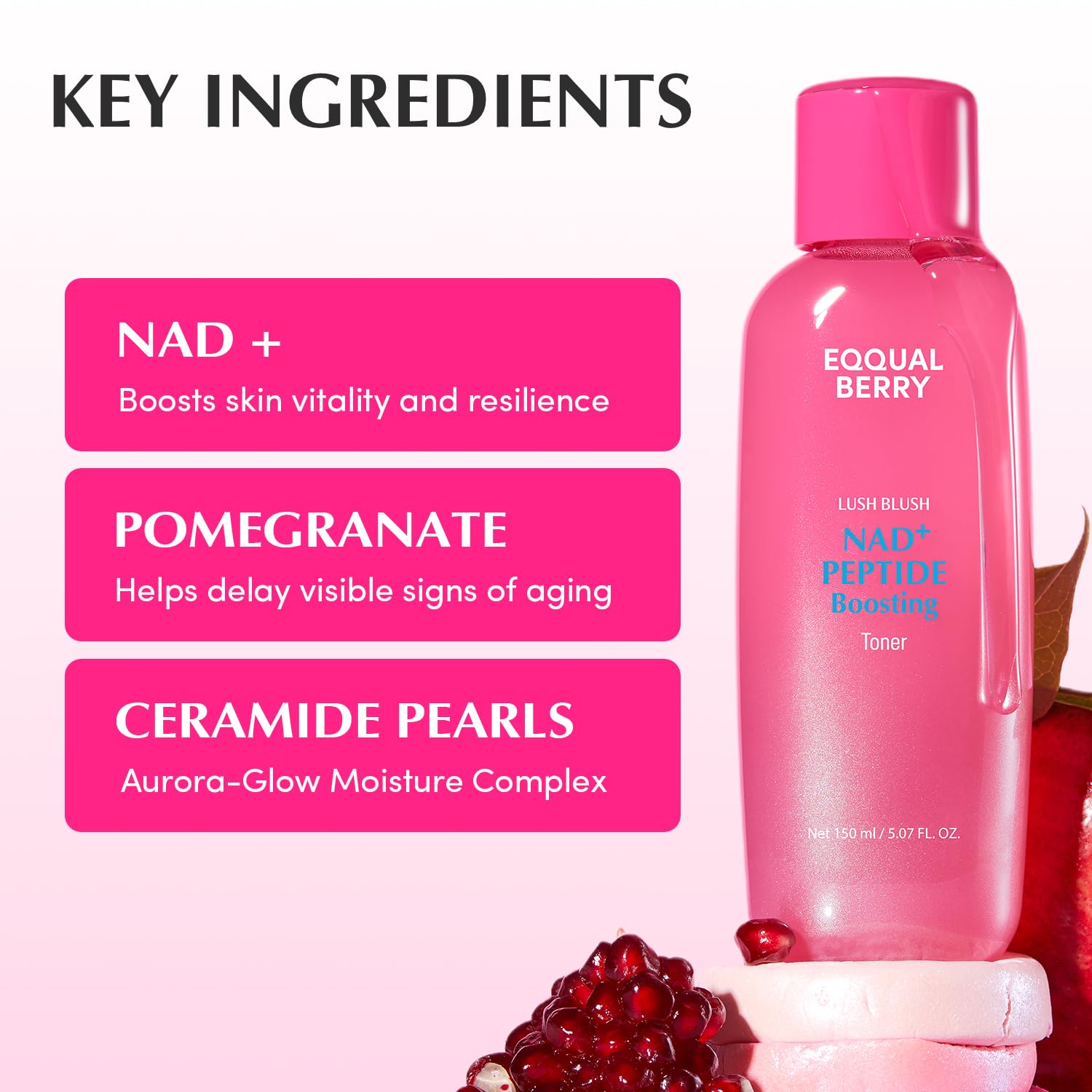 EQQUALBERRY NAD+ Peptide Toner texture closeup reveals glow and moisture