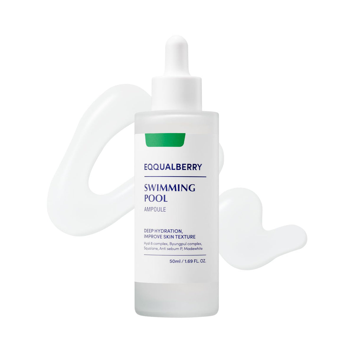 EQQUALBERRY Swimming Pool Ampoule bottle promoting deep hydration for glass skin