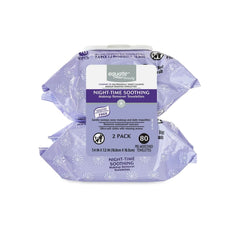 Equate night-time soothing makeup remover towelettes 80-count pack, travel-friendly.