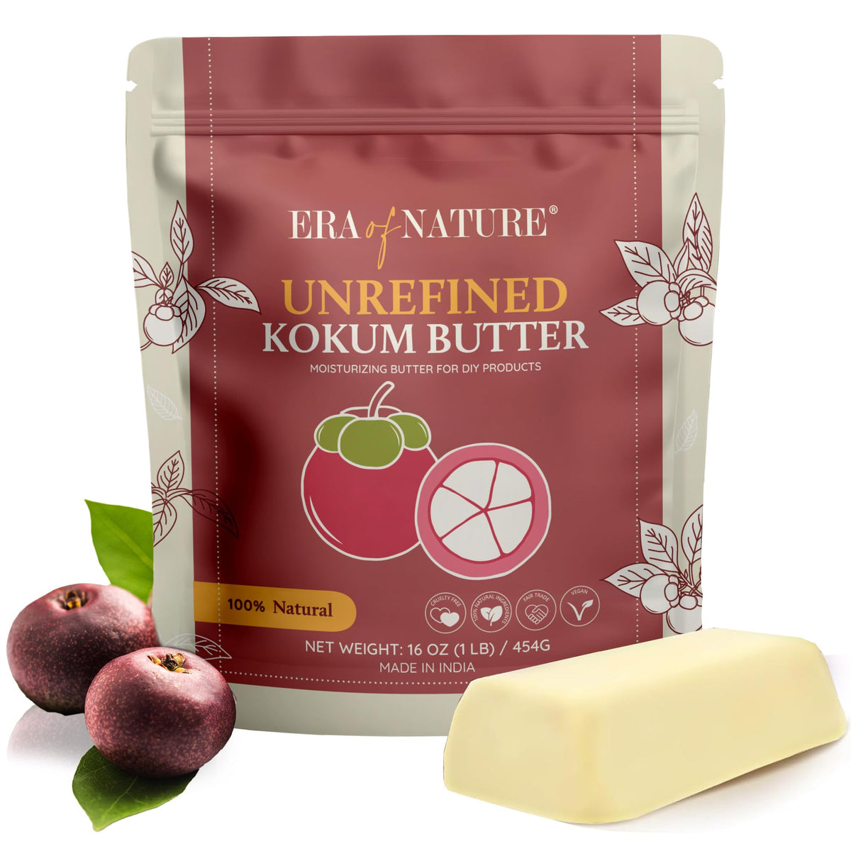 era of nature Kokum Butter Raw block for DIY skincare bases and blends smoothly with other butters
