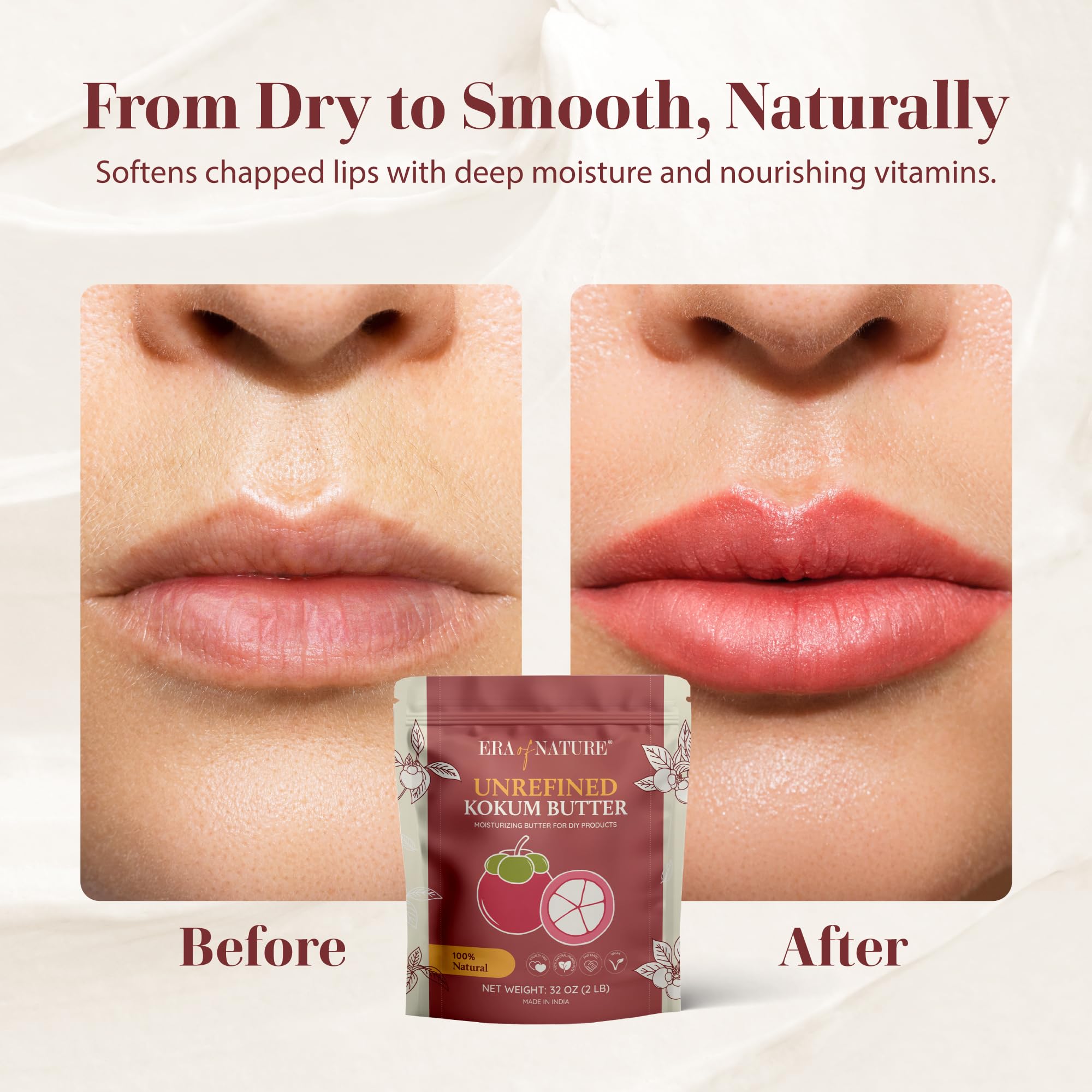 Era of Nature Kokum Butter Raw used for belly care application.