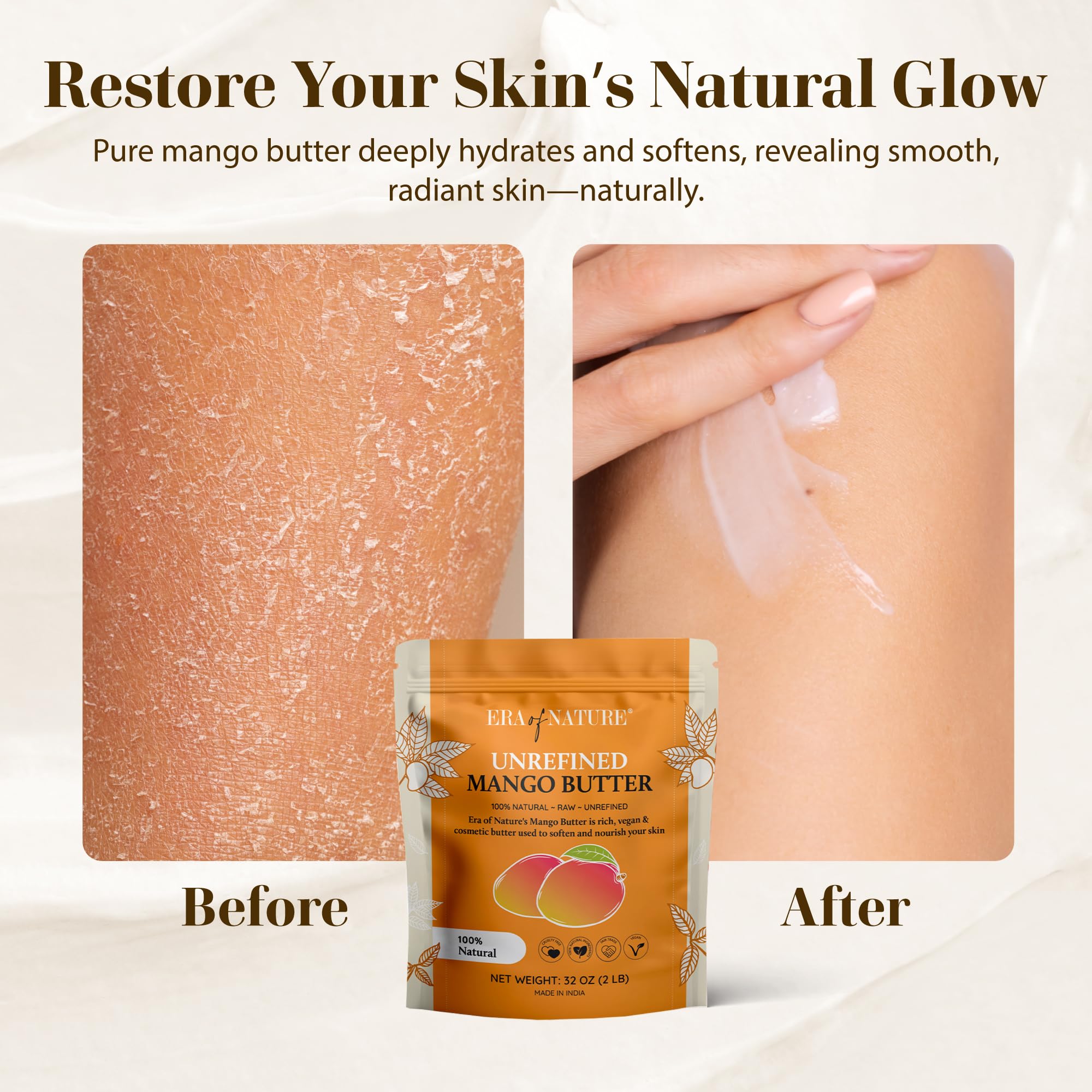 era of nature mango butter for hair conditioning delivers gentle conditioning and shine.