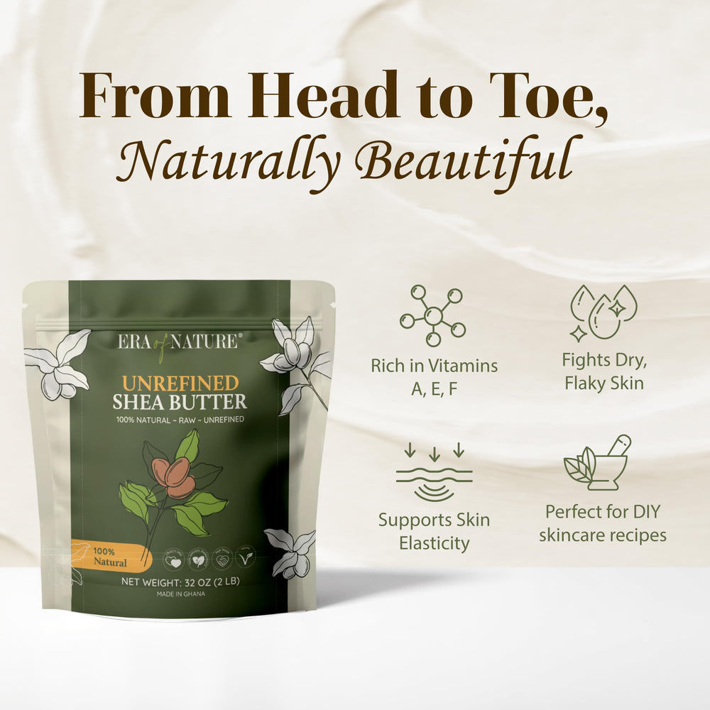 Era of Nature shea butter texture close-up shows creamy richness ideal for moisturizers.