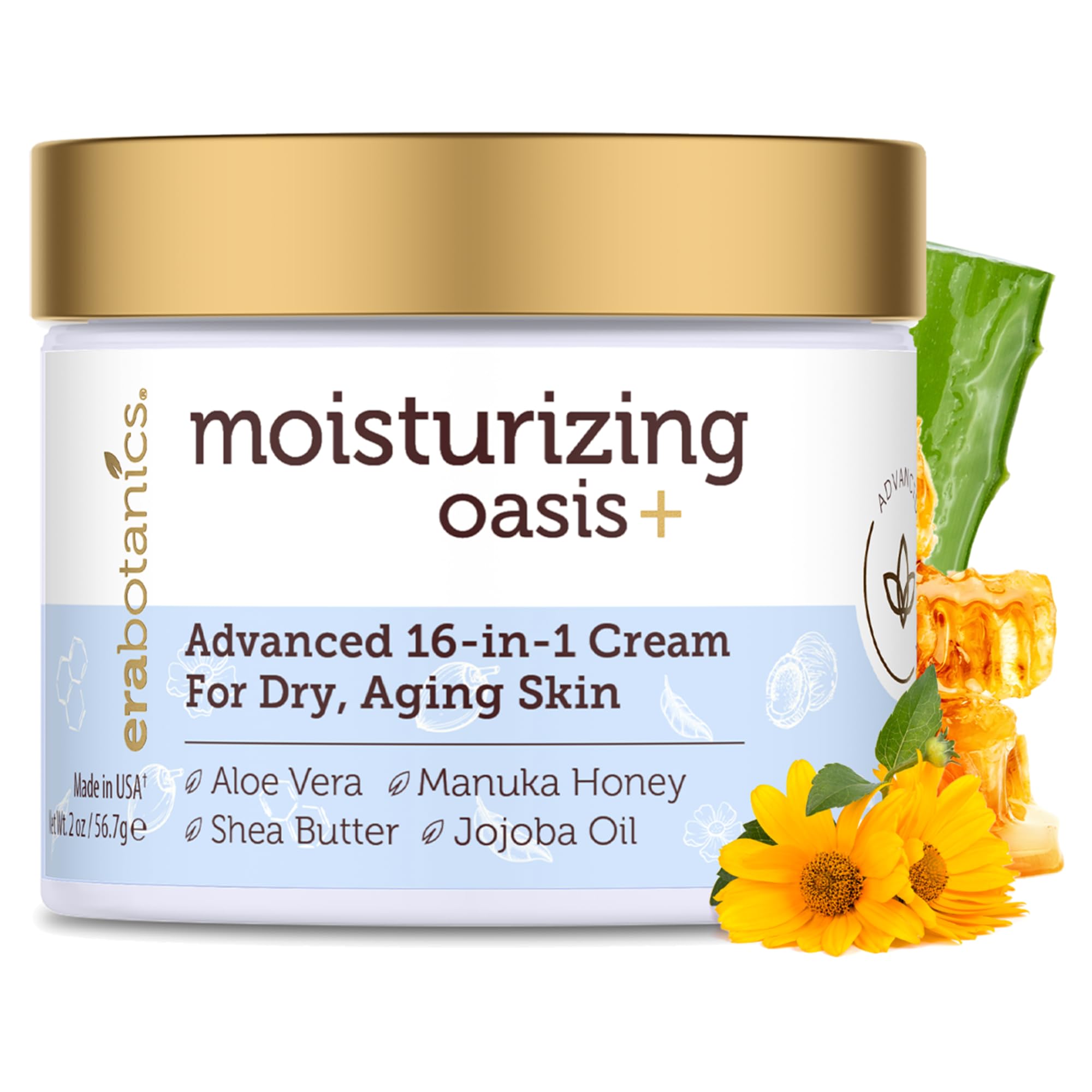 Era Organics Advanced Face Moisturizer bottle closeup delivering deep hydration for dry skin.