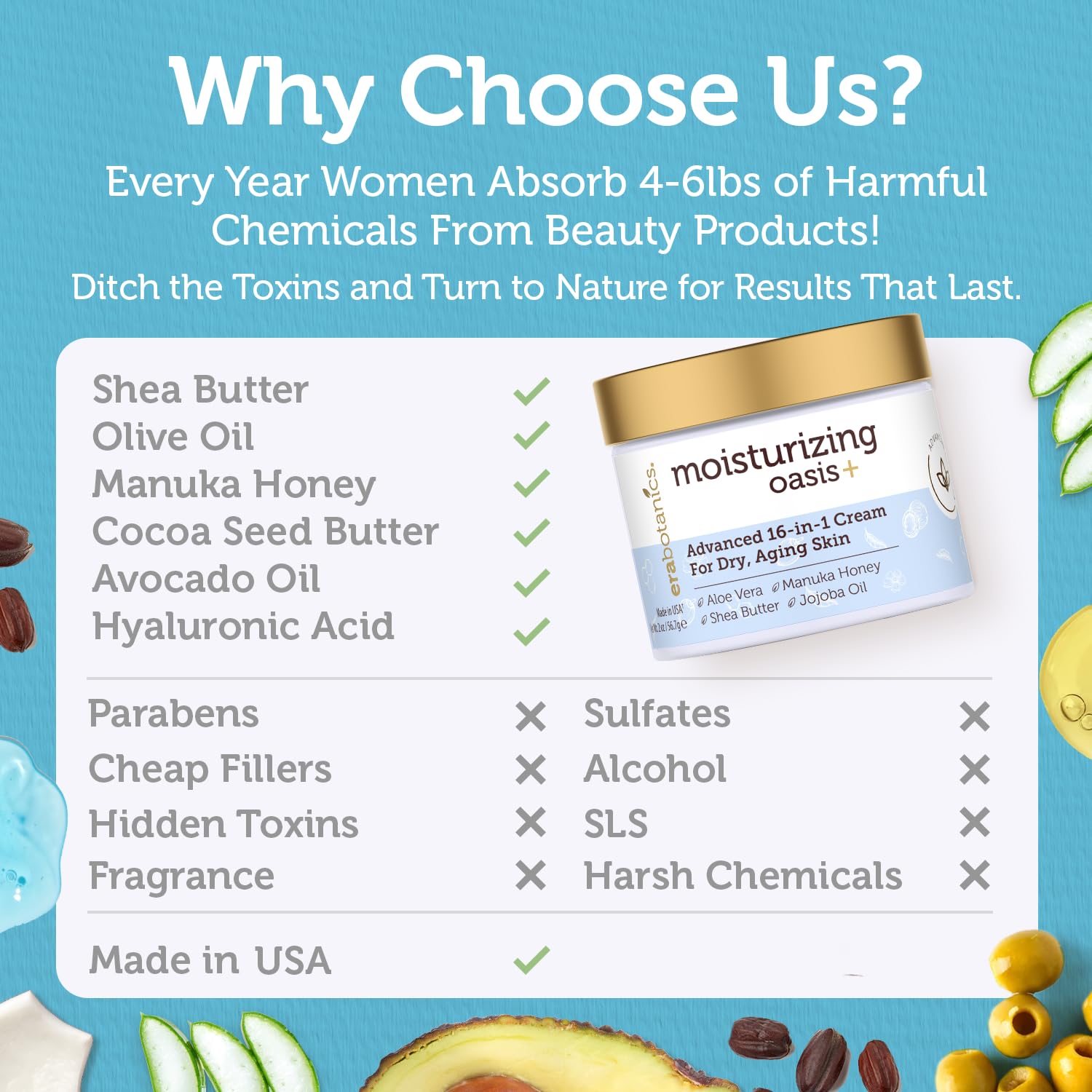 Packaging box highlights USA-made production and cruelty-free principles.