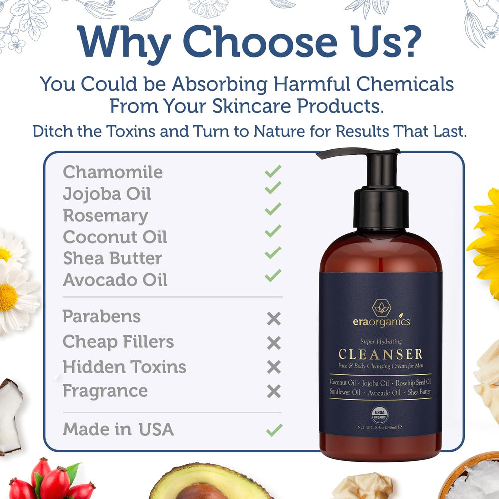 Era Organics face wash after shower scene emphasizing refreshed, balanced skin.
