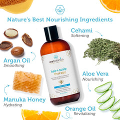 Close-up of Era Organics Manuka Honey conditioner texture for rich moisture and frizz control.