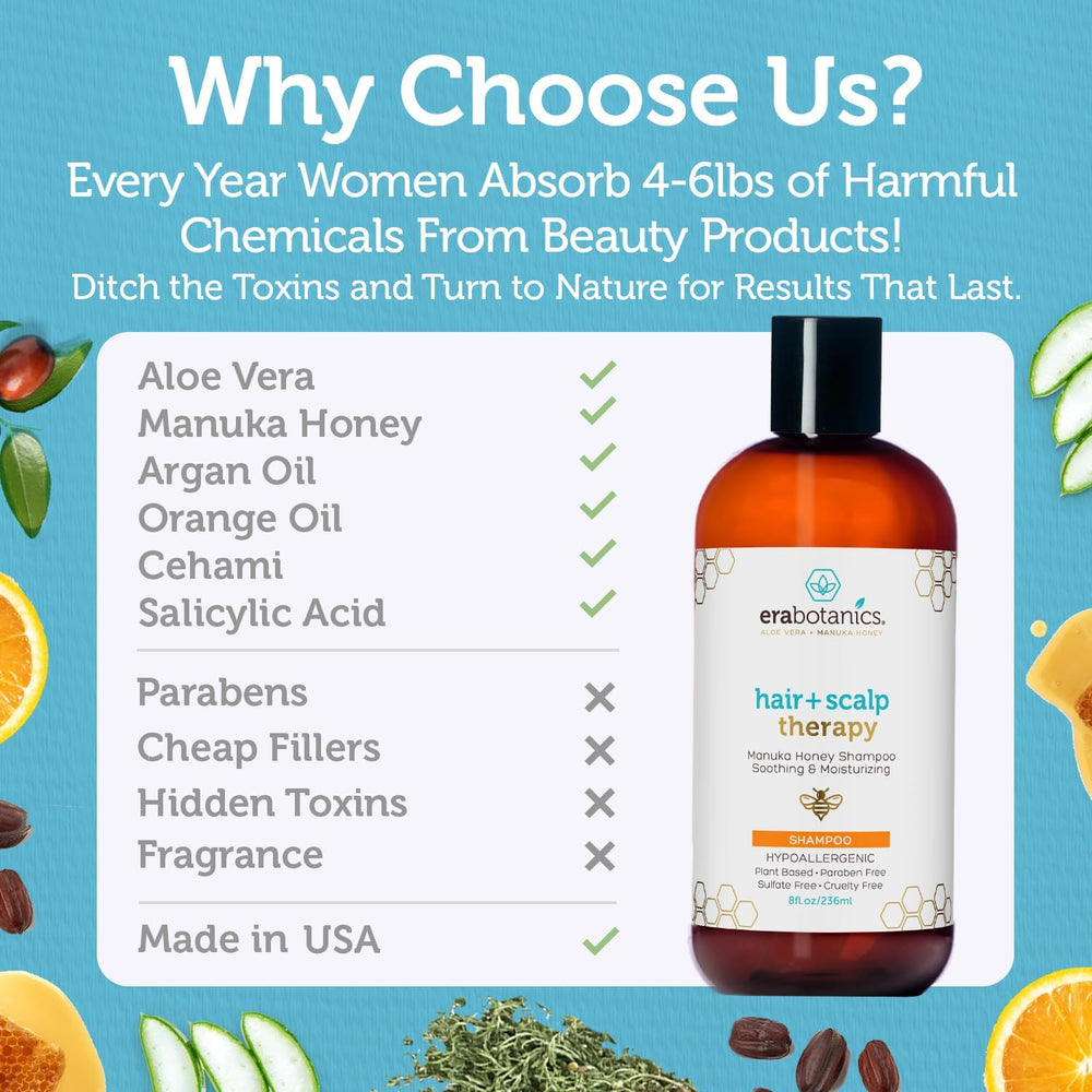 Close-up of Aloe Vera, Manuka Honey and Argan Oil ingredients in Era Organics formula