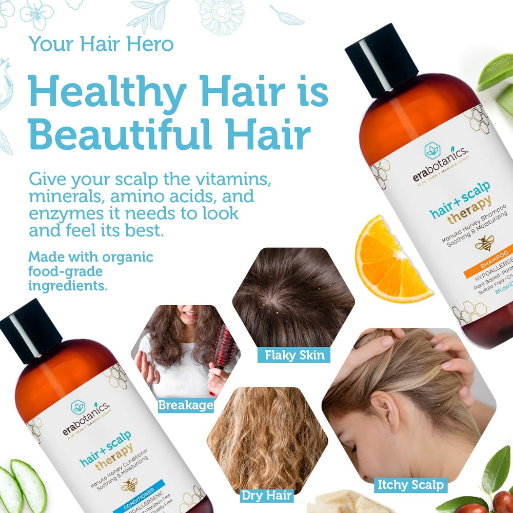 Creamy lather of Era Organics Manuka Honey Dry Scalp Shampoo demonstrates gentle daily cleansing