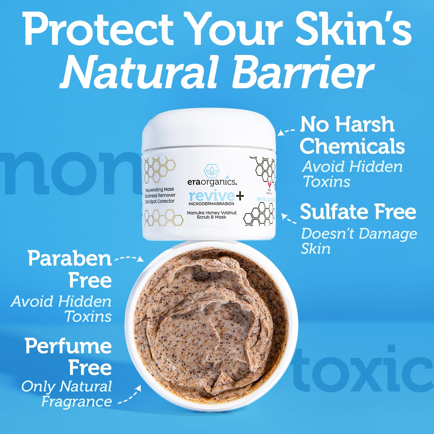 Era Organics Manuka Honey Exfoliating Face Scrub applying to skin demonstrates a soothing daily ritual