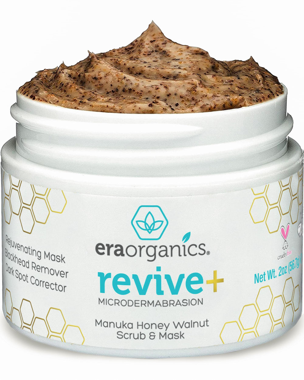 Era Organics Manuka Honey Exfoliating Face Scrub bottle promotes easy at-home exfoliation