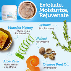 Era Organics Manuka Honey Exfoliating Face Scrub texture closeup, smooths dull skin.