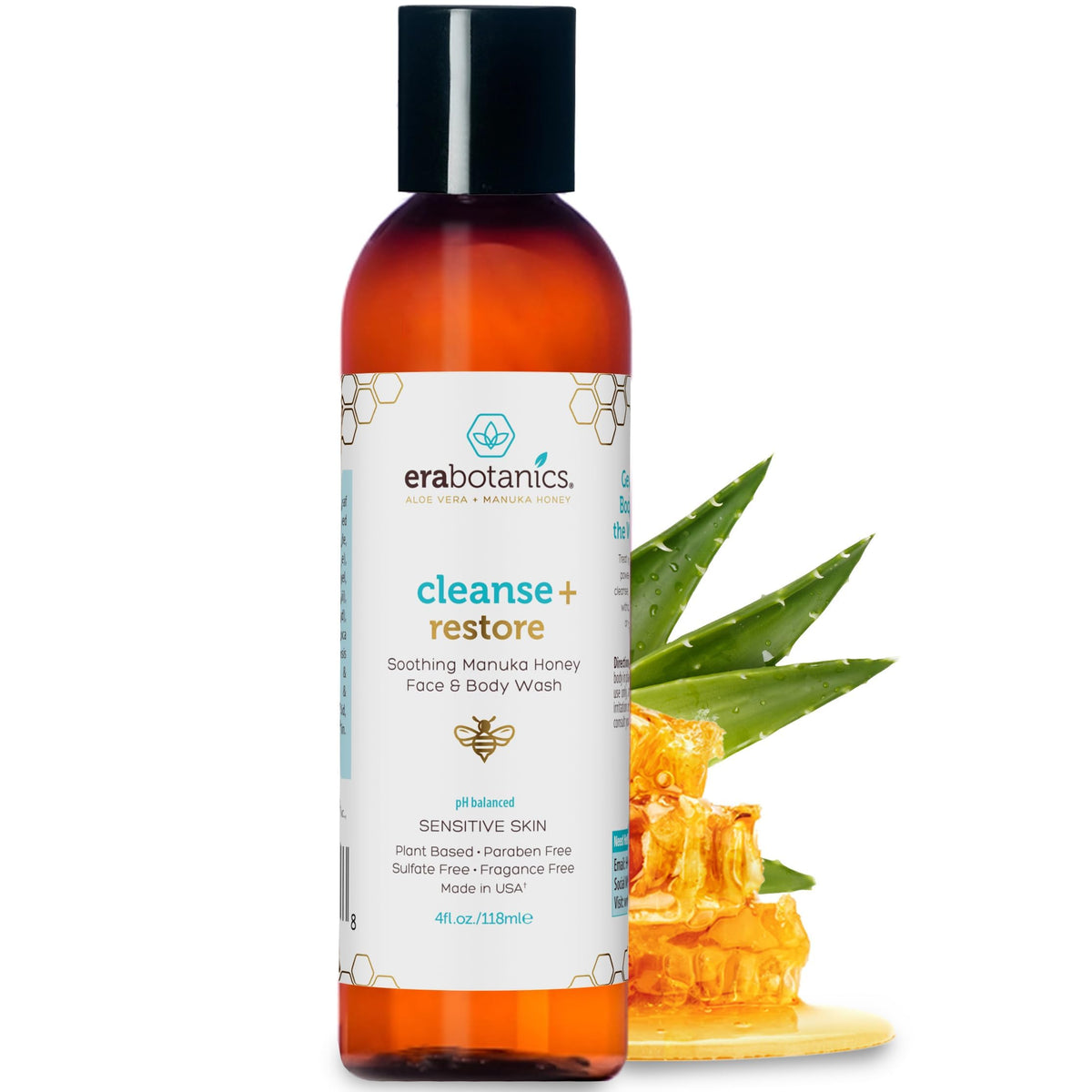 Era Organics Manuka Honey Face Wash bottle pour for gentle cleansing of sensitive skin.
