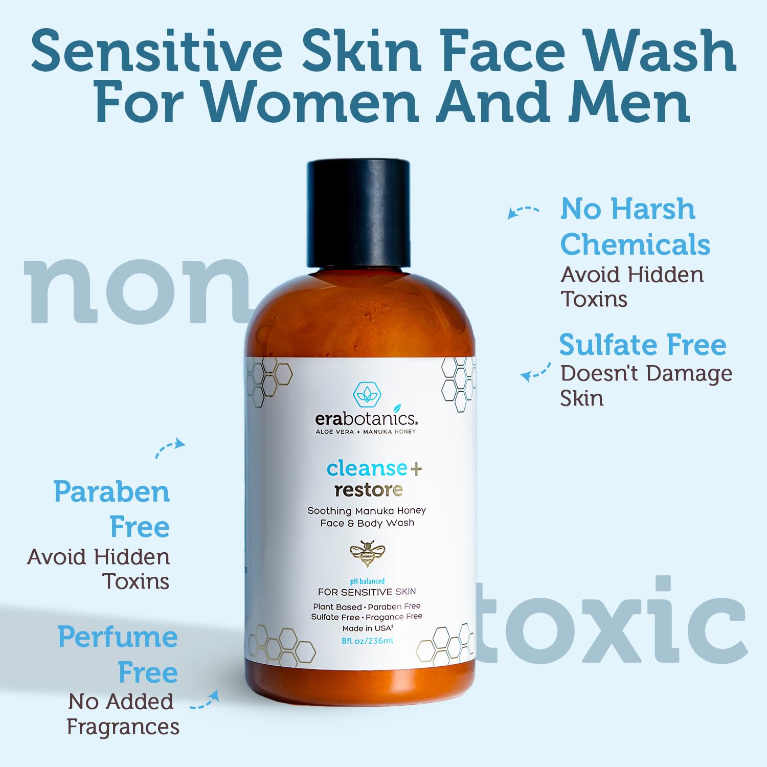 Era Organics Manuka Honey Face Wash foam close-up showing gentle lather for dry skin.