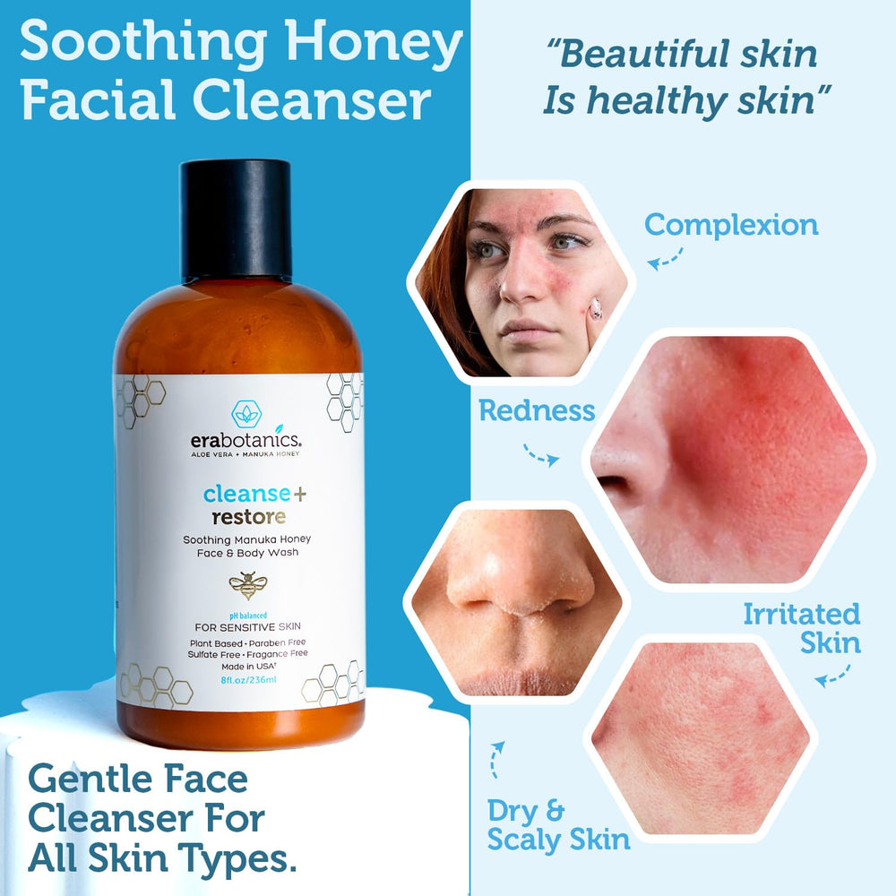 Era Organics Manuka Honey Face Wash foam closeup showing rich, gentle cleansing for sensitive skin.