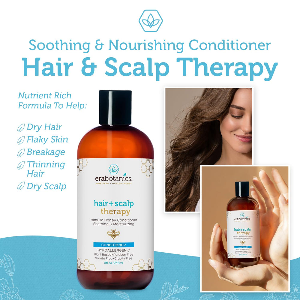 Era Organics Manuka Honey no sulfates label signals gentle cleansing for scalp health.