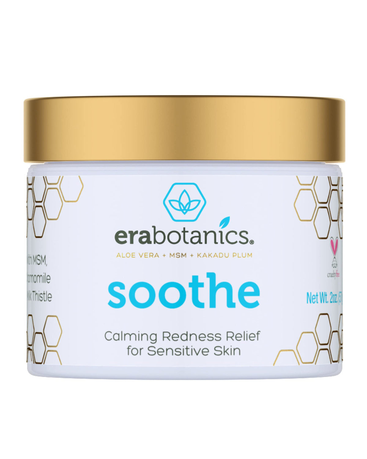 Era Organics redness relief cream jar closeup showing creamy texture for sensitive skin.