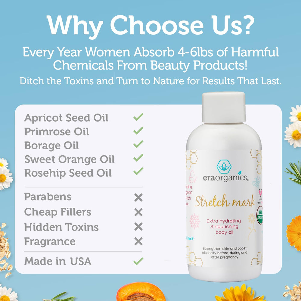 Era Organics stretch-mark oil absorption-fast leaves lightweight hydration.