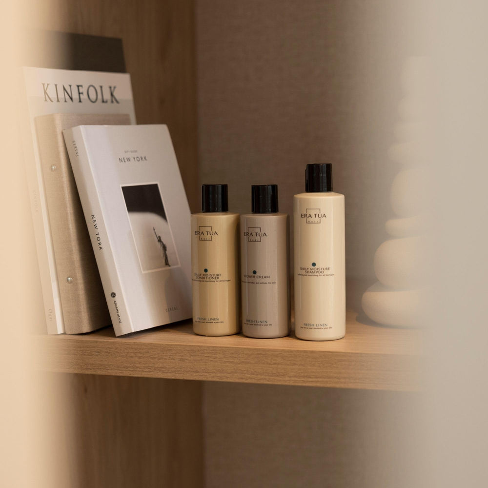 ERA TUA Fresh Linen after-use hair feels soft and balanced.