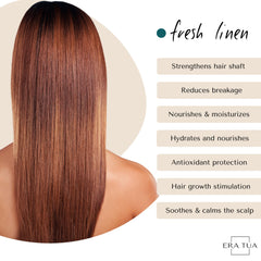 ERA TUA Fresh Linen Shampoo bottle back showing ingredients and Dutch craftsmanship