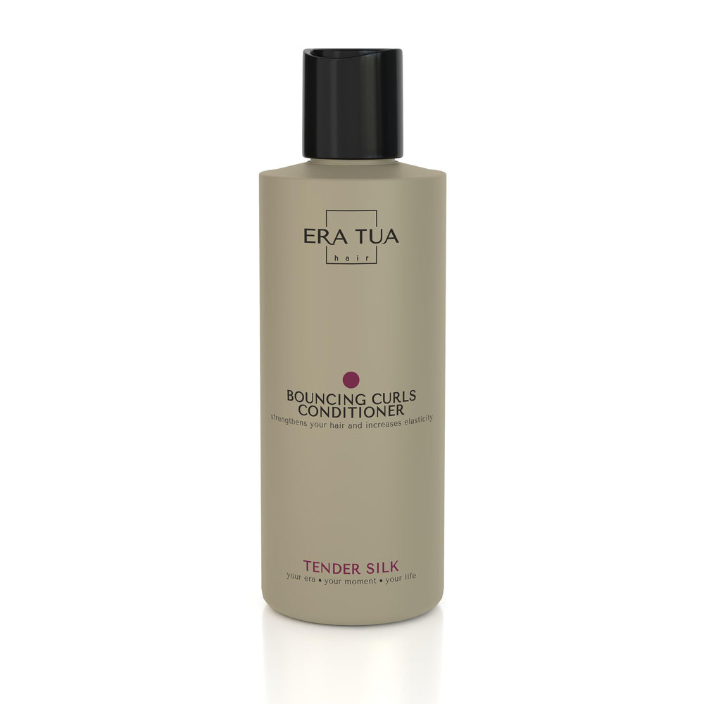 ERA TUA Tender Silk Bouncing Curls Conditioner packaging highlights Dutch-made quality for defined, bouncy curls.