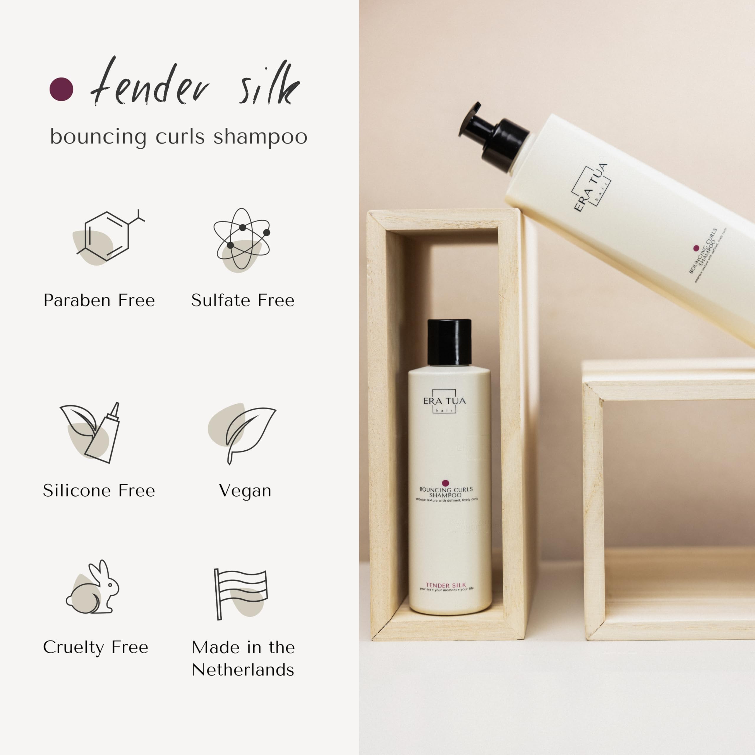 ERA TUA Tender Silk Bouncing Curls Shampoo curls look defined and soft.